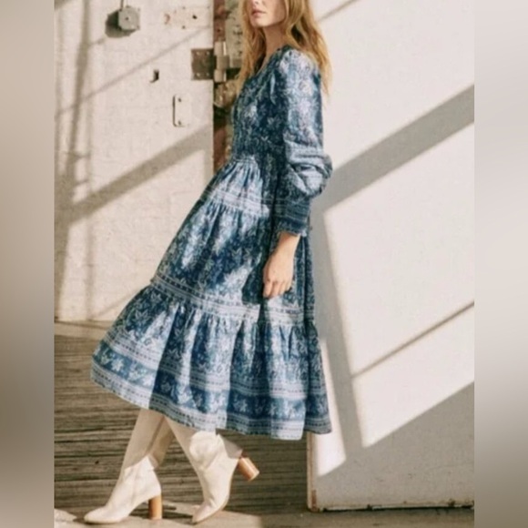 EUC Sézane x Sea NY Blandine Dress Floral Blue Dress Size 38 US 6 - Picture 2 of 16